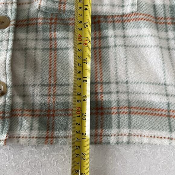 Just Polly Fleece Shirt Women's Cropped XL Plaid Button Up Long Sleeve - Picture 5 of 7